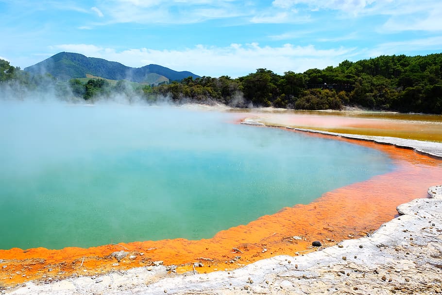 rotorua, volcano, sulphur, geology, geothermal, water, hot spring, scenics - nature, smoke - physical structure, beauty in nature