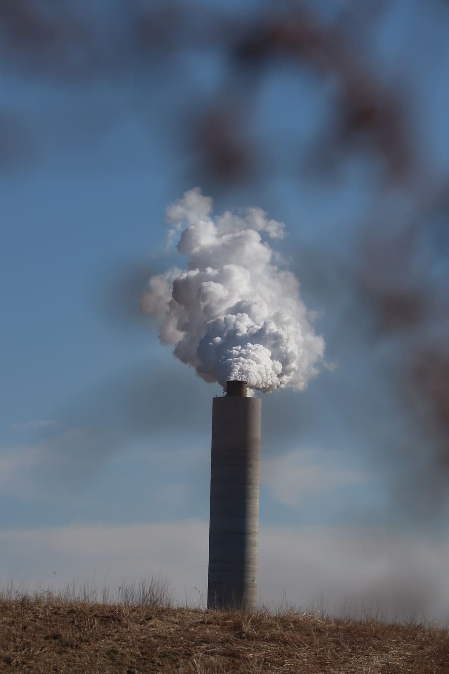 pollution, air pollution, smoke, smokestack, power plant, plant, dead, foliage, smoke - physical structure, environment