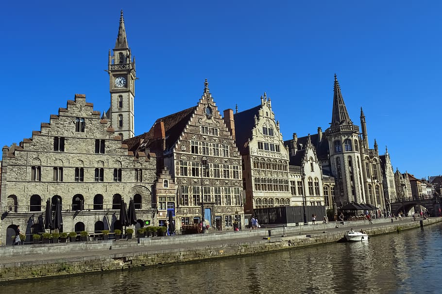 ghent, belgium, architecture, travel, city, canal, tourism, europe, building, flanders