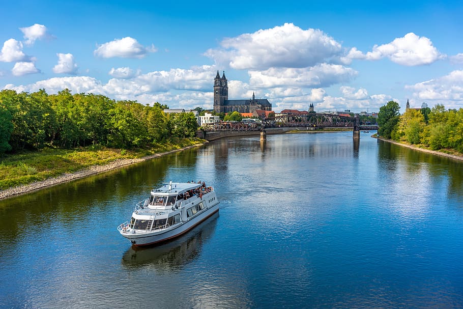 magdeburg, river, elbe, germany, city, view, water, vision, summer, landscape