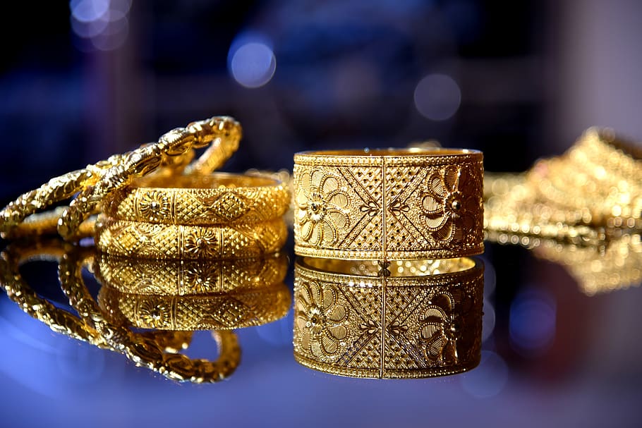 ouro, área de trabalho, celebração, jóias, casamento, indiano, fêmea, pulseira, pulseiras, luxo