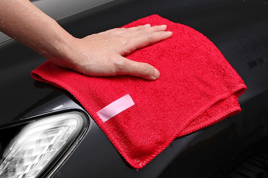 microfibra, toalla, tela, rojo, automóvil, lavado de autos, lavado, limpieza, automotriz, parte del cuerpo humano