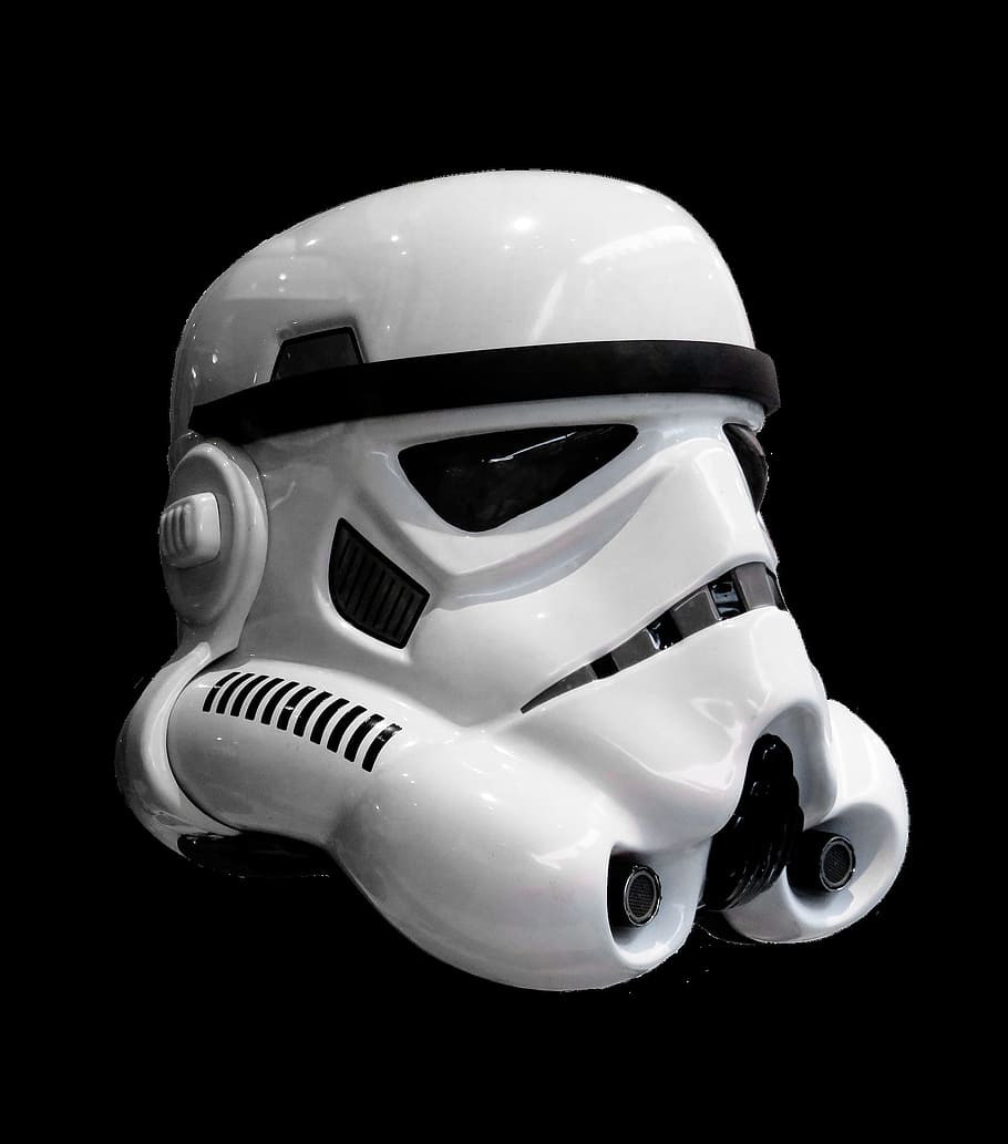 stormtrooper, starwars, mask, helmet, head, face, black background, studio shot, indoors, close-up