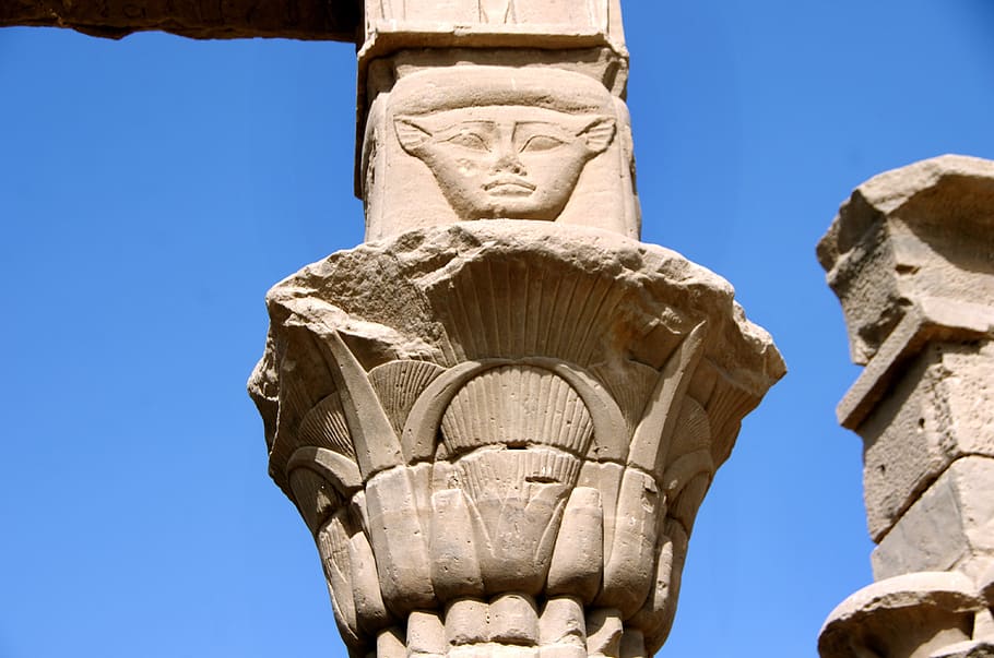 egito, aswan, philae, templo, coluna, letreiro, escultura, sagrado, arquitetura, estátua