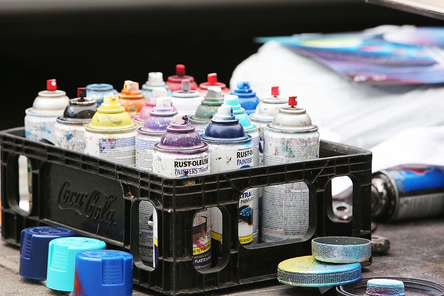 pintura, aerosol, latas, usado, pintura en aerosol, contenedor, elección, gran grupo de objetos, ninguna persona, botella