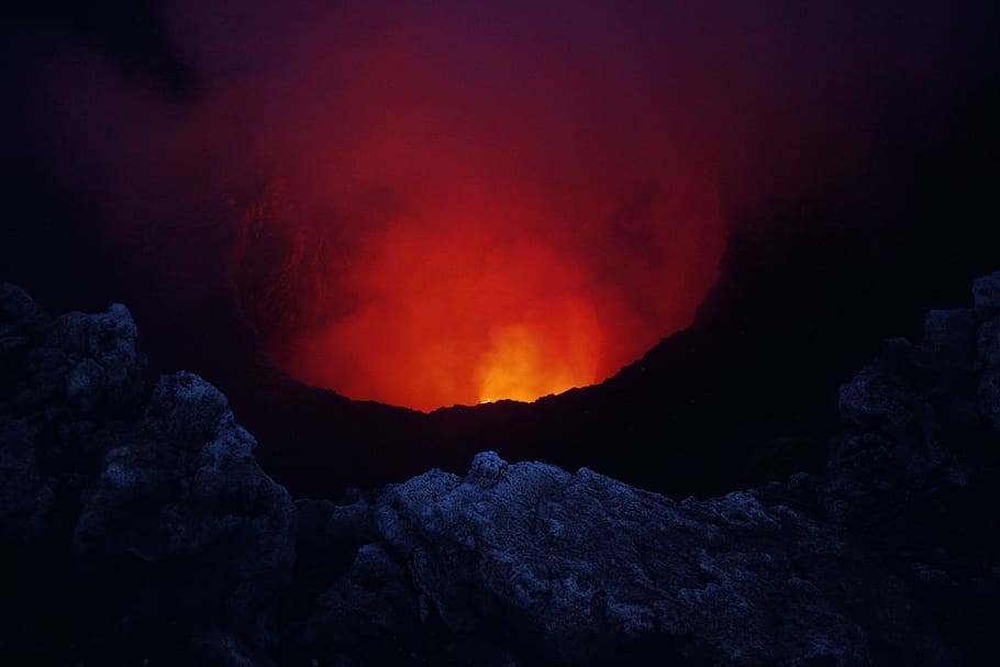 volcano, nature, fire, lava, erupting, geology, smoke - physical structure, power in nature, active volcano, mountain