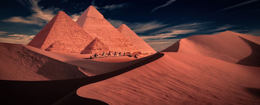 mystic, the mystical path, path, pyramid, the dunes, wilderness, sand, surreal, yellow, egypt