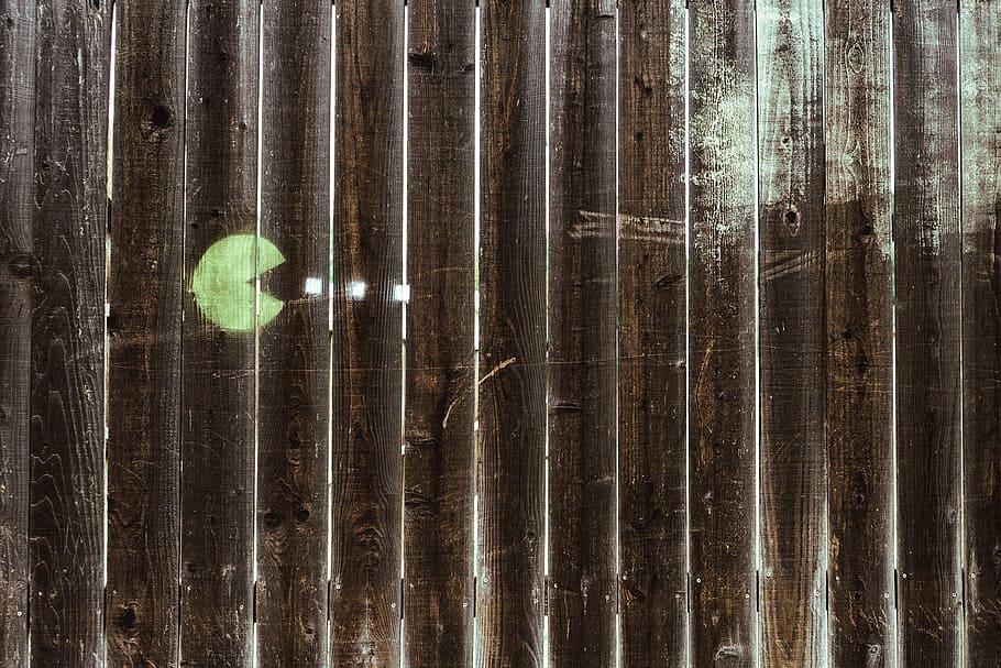 pacman, wood, fence, indoors, close-up, day, full frame, backgrounds, wall - building feature, pattern
