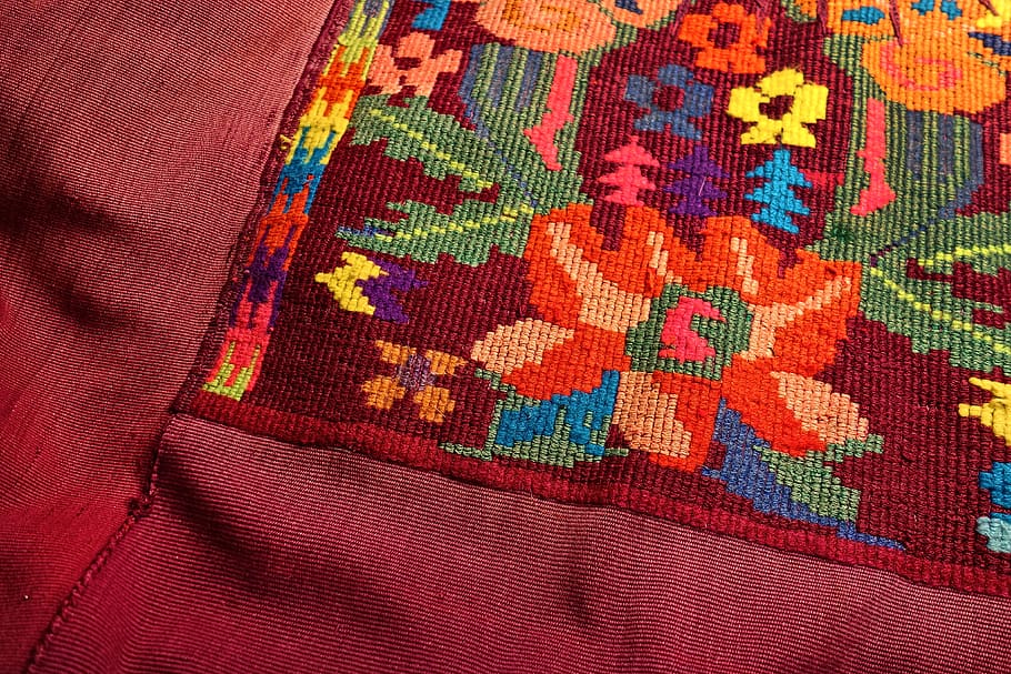 bordir, bunga, kain, pola, desain, jahitan, benang, etnis, meksiko, tradisional