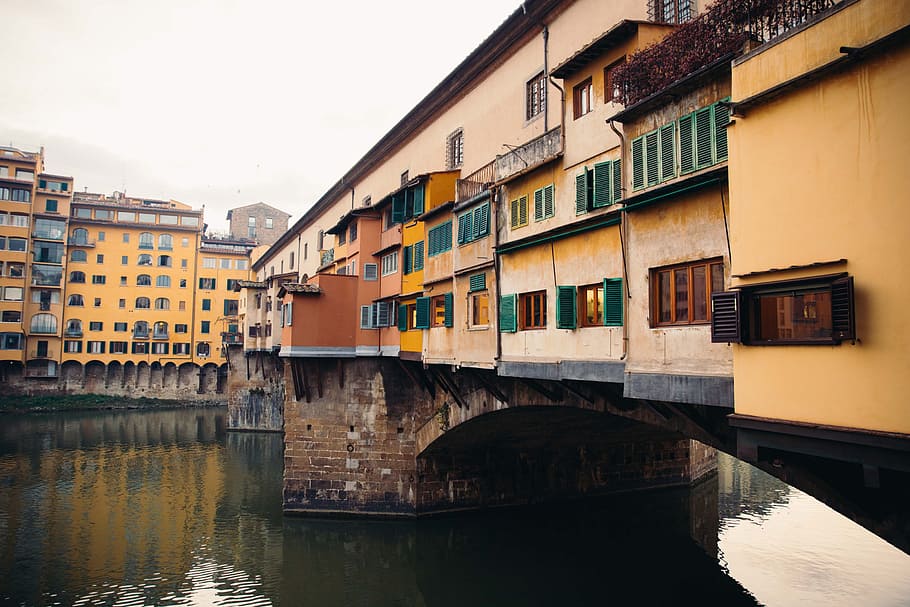 старый, мост, река Арно, Флоренция, Италия, Свод, архитектура, городской пейзаж, Европа, наследие