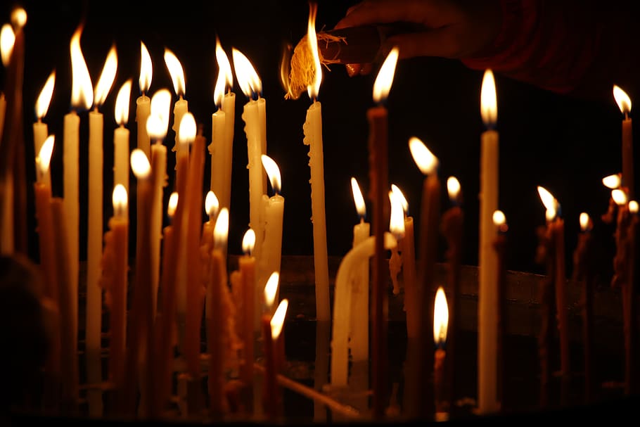 candles, candle, the flame, light, prayer, hope, church, faith, religion, basilica of the holy sepulchre