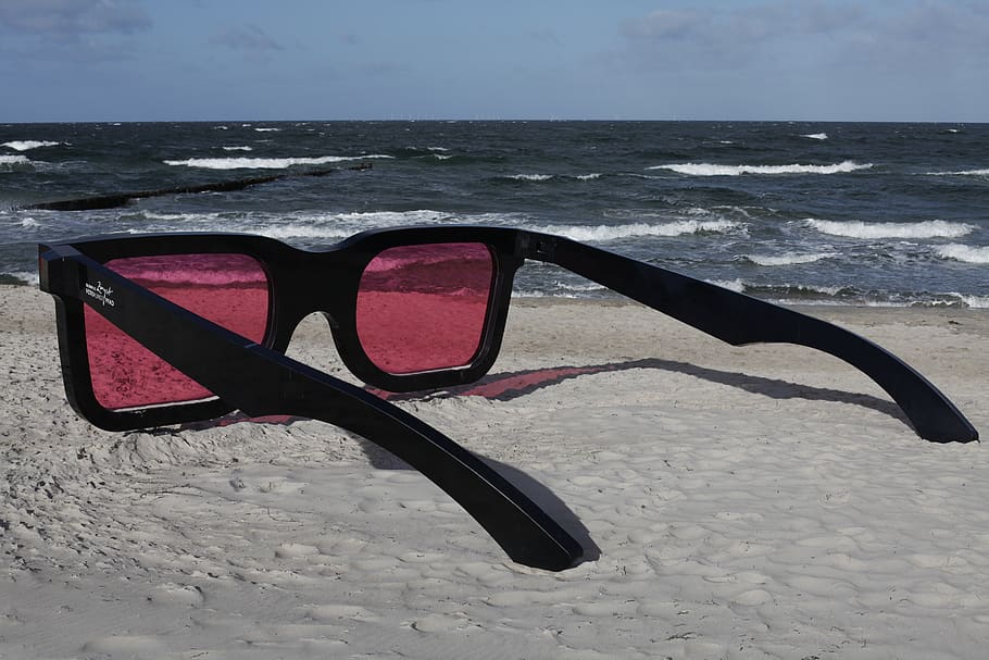 foto, arte, caminho, modelo, óculos, rosa, praia, onda, mar, mar báltico