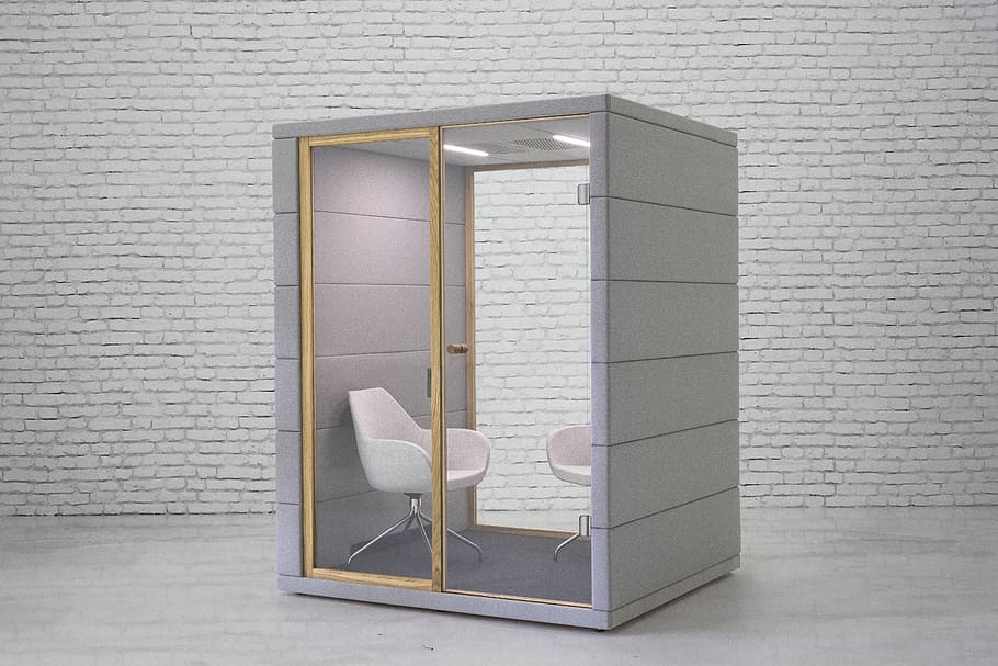 the office of the, phone booth, booth, glass, micro office, box, indoors, wall - building feature, chair, seat