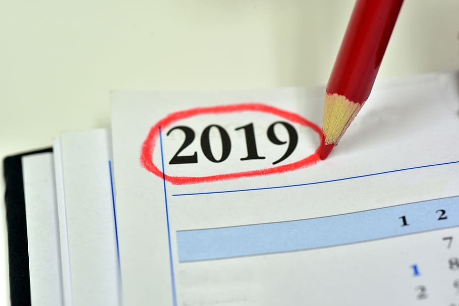 calendar, 2019, year, turn of the year, number, annual financial statements, new year's day, new year's eve, office, book calendar
