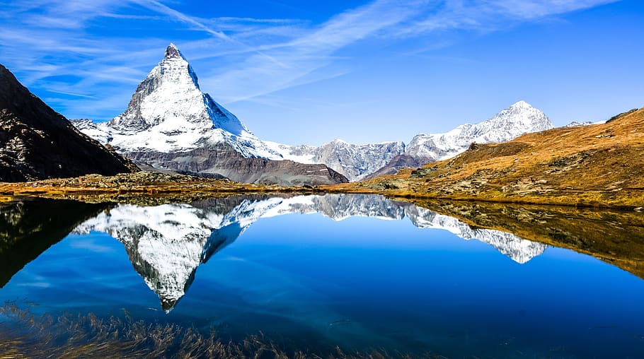 montaña, lago, paisaje, panorama, matterhorn, zermatt, suiza, reflexión, pintorescos - naturaleza, agua