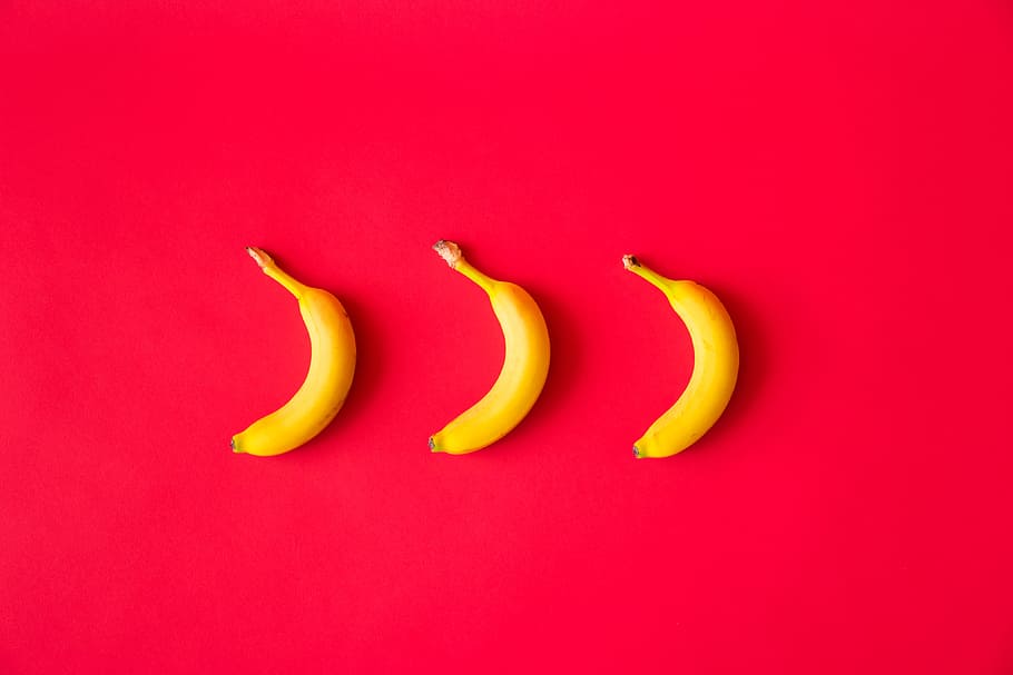 bananas, vermelho, apartamento, fundo, comida, frutas, engraçado, faminto, minimalismo, cores pastel
