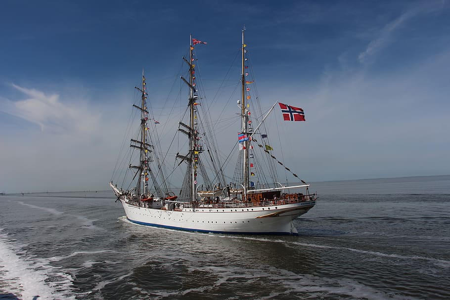 tall ship, norway, wadden sea, sailing boat, harlingen, sea, sky, nautical vessel, water, transportation