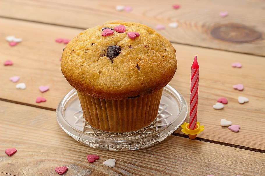 muffin, candle, heart, cake, birthday, sweet, decoration, sugar, sweetness, chocolate
