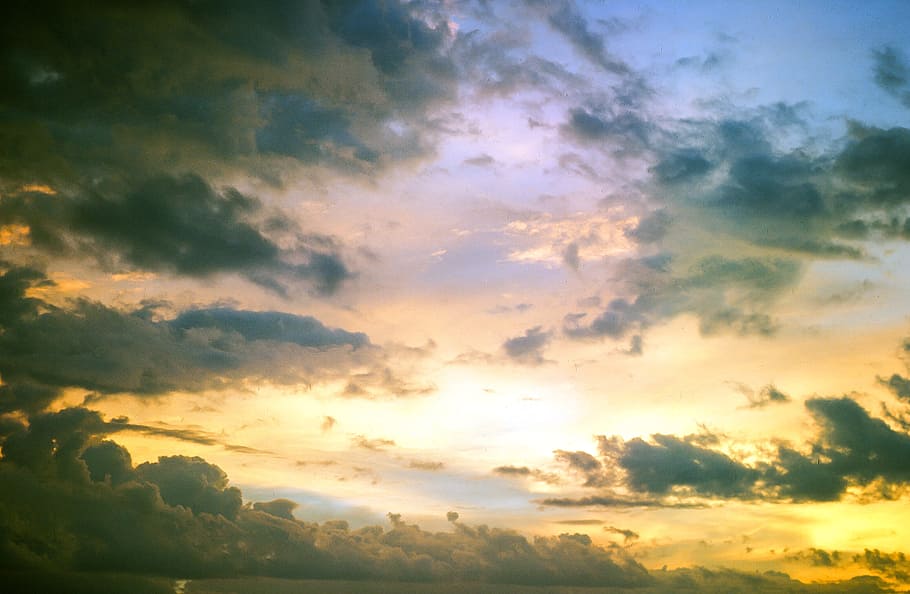 yellow, white, clouds, sky, beautiful, blue, cloud, cloudy, light, space