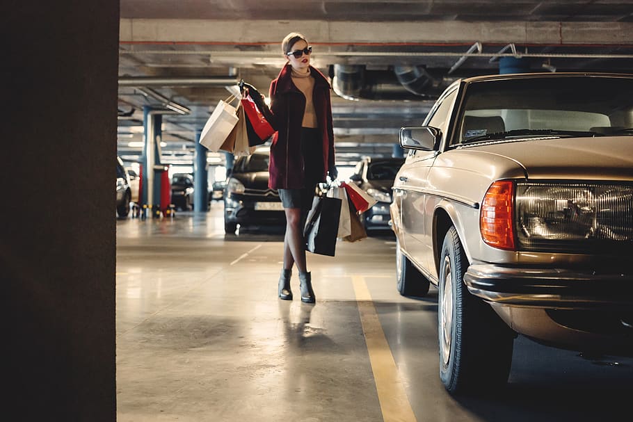 people, woman, fashion, beauty, shopping, carpark, clothes, accessories, sunglasses, mode of transportation