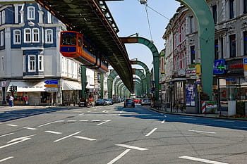 wuppertal, schwebebahn, viaduct, imperial road, train, blue-orange, technology, architecture, built structure, city