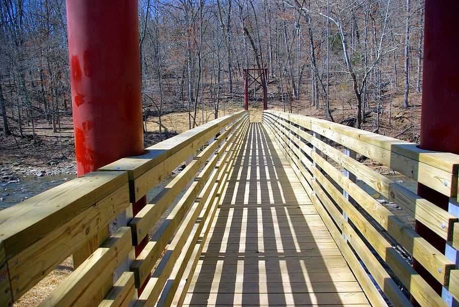 pasarela sobre lee creek, madera, suspensión, puente, metal, al aire libre, cable, arquitectura, cruce, agua