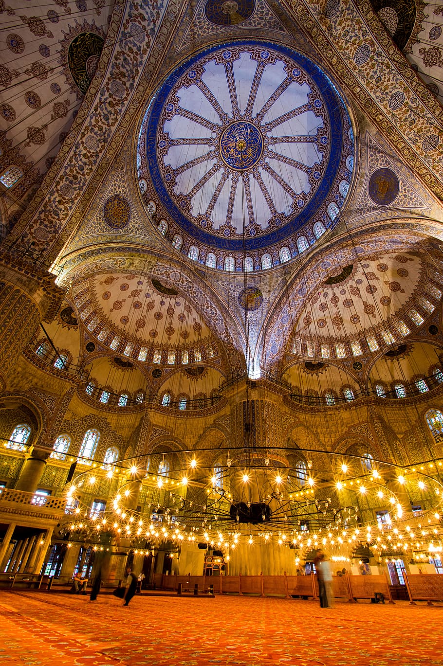 interior, light up, mosque, turkey, istanbul, old city, tourism, asia, blue mosque, architecture