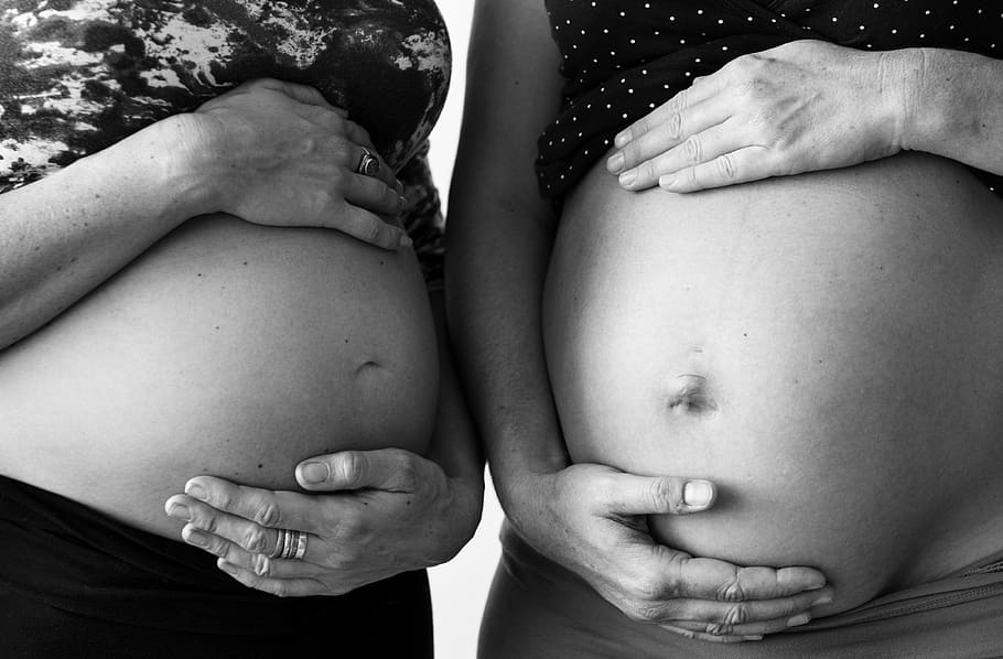 abdomen, americano, prenatal, en espera, bebé, panza, barriga, mejores amigos, blanco y negro, protuberancias