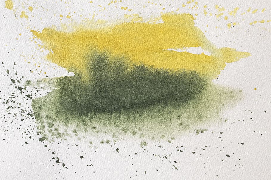 mancha de color, acuarela, amarillo, verde, fondo, textura, curso, soluble en agua, sereno, técnica de pintura