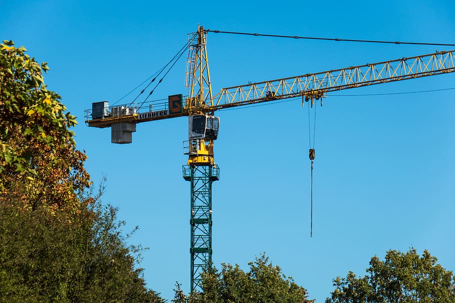 crane, baukran, crane cab, build, site, construction work, load crane, lifting crane, work, industry