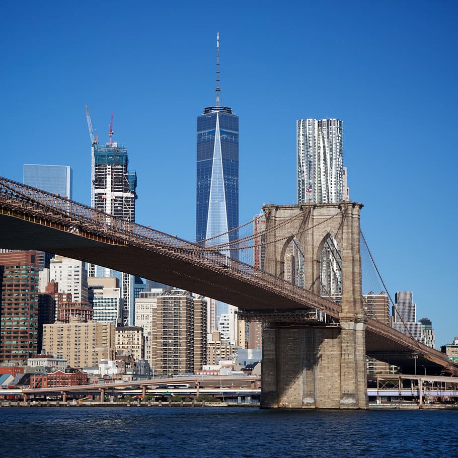 jembatan brooklyn, east river, Manhattan, kota New York, Perkotaan, angkutan, kaki langit, Panorama, metropolis, Pemandangan kota