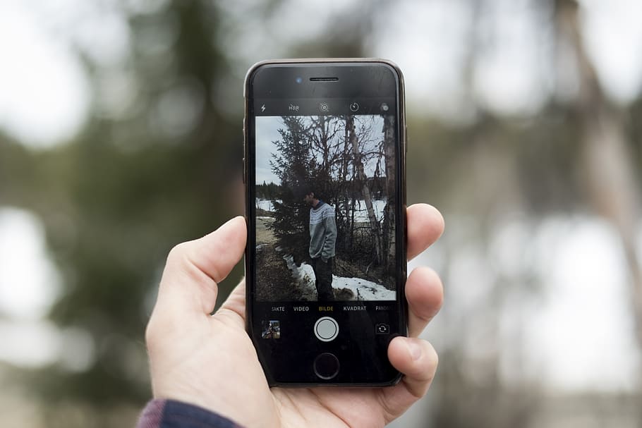 Iphone, câmera, Smartphone, móvel, telefone celular, maçã, quadro, telefone, floresta, inverno