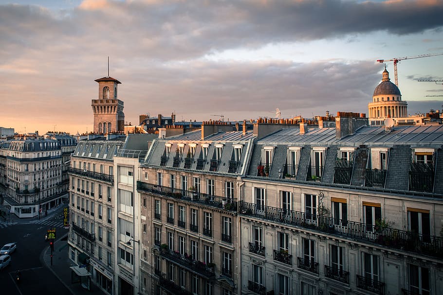 noite de telhados de paris, cidade e urbano, paris, pôr do sol, exterior do edifício, estrutura construída, arquitetura, céu, nuvem - céu, cidade