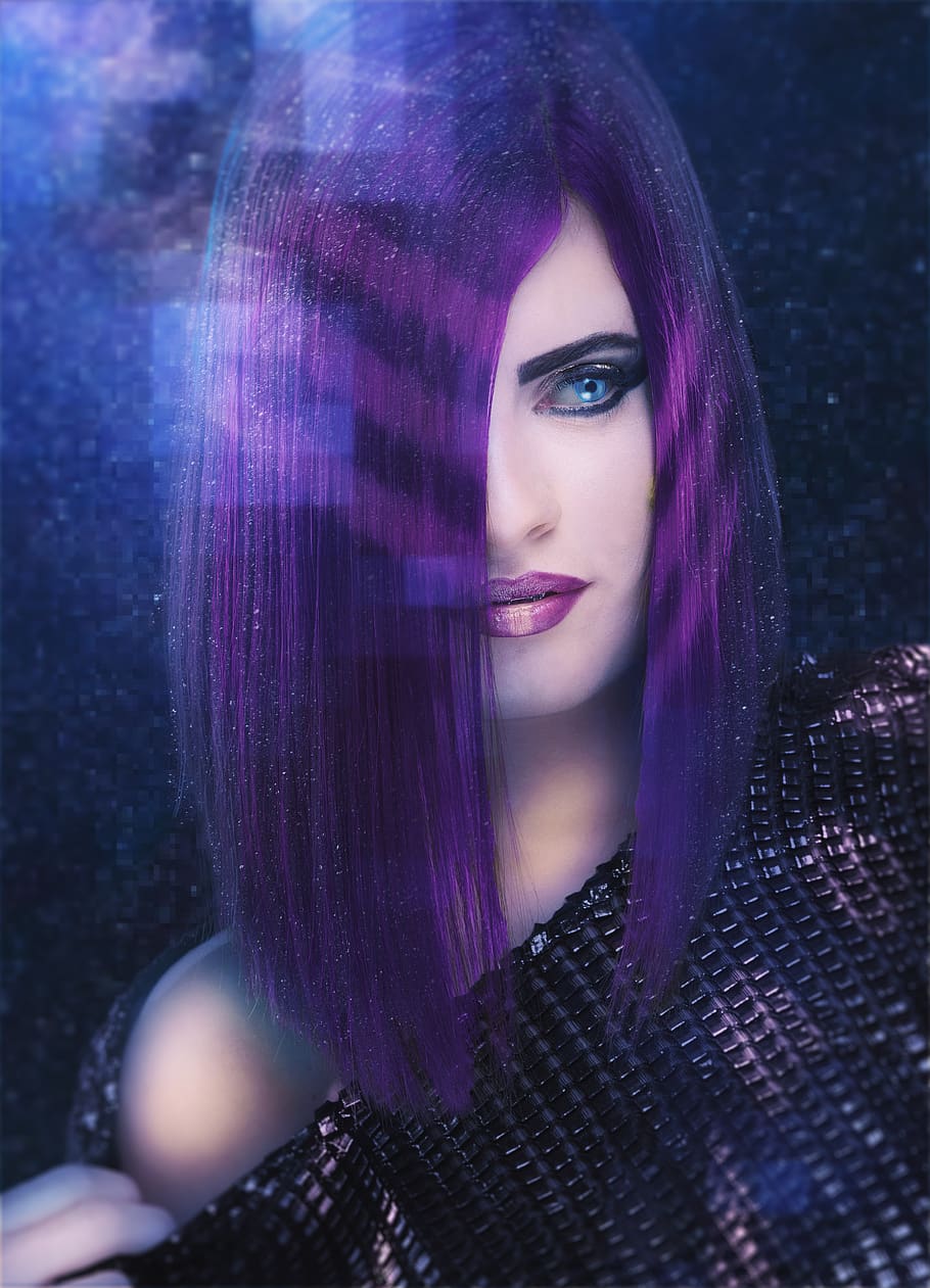 woman, place, sci fi, girl, photomontage, make-up, hairstyle, wallpaper, one person, portrait