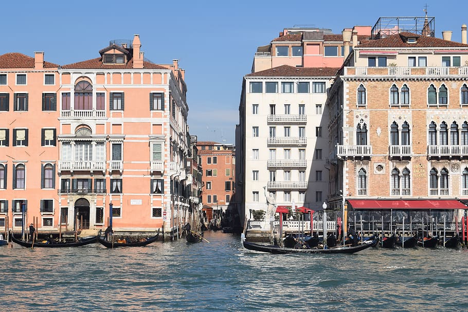 kanal besar, istana, arsitektur, gondola, Venesia, air, eksterior bangunan, struktur bangunan, tepi laut, kanal