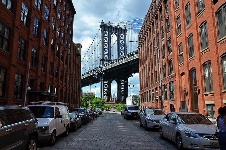 NYC, Dumbo, Manhattan, ponte, Brooklyn, cidade, urbana, leste, fotografia, arquitetura