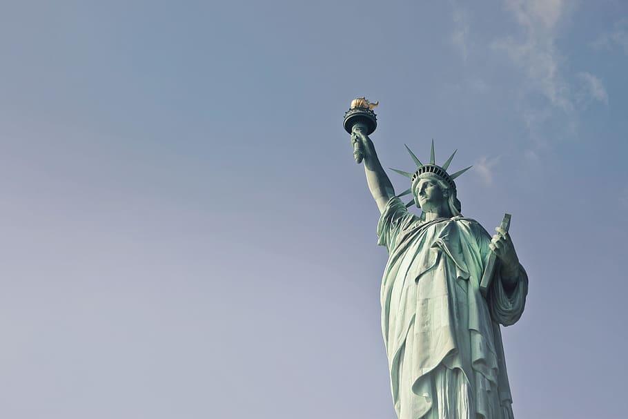 vista, estátua, liberdade, nova, cidade de york, américa, americano, arquitetura, famoso, manhattan