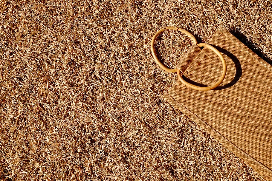 lawn, winter, sunny, jute bag, comfortable, high angle view, land, brown, still life, day