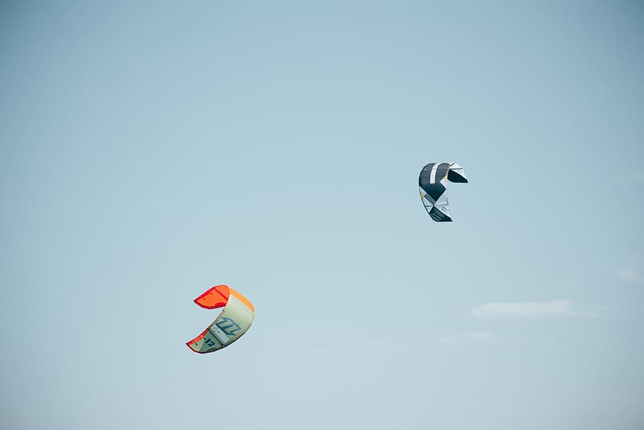 surfing kites, high, sky, Adventure, Colorful, Flying, Kite, Ocean, Speed, Sport