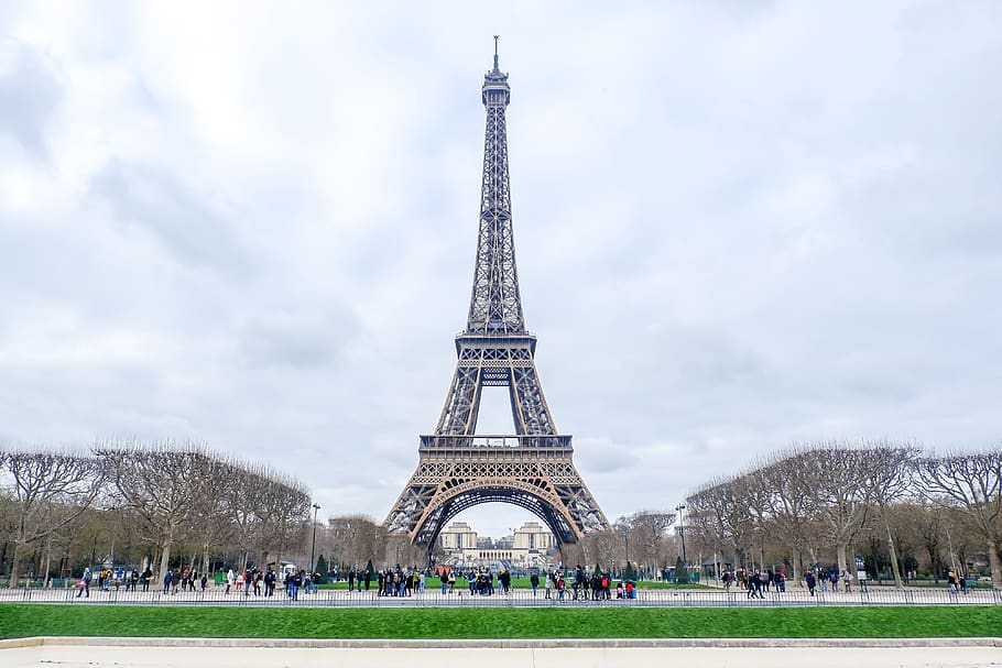 menara eiffel, Paris, Perancis, tujuan perjalanan, menara, sekelompok besar orang, langit, kerumunan, pariwisata, sekelompok orang