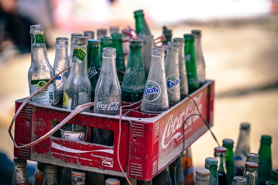 empty, soda glass bottles, food and drink, drink, container, alcohol, bottle, refreshment, focus on foreground, retail