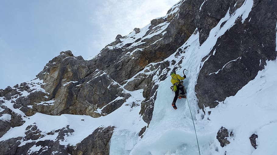 ice climbing, alpinism, north wall, icefall, mixed climbing, climb, snow, mountain, winter, cold