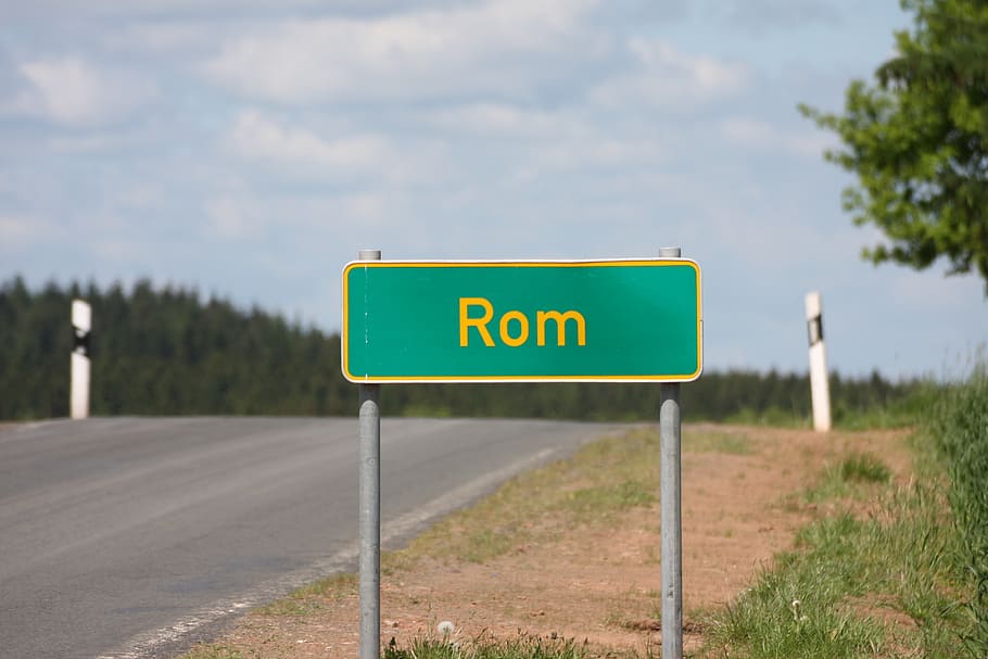 road, away, rome, town sign, eifel, village, sign, communication, text, cloud - sky