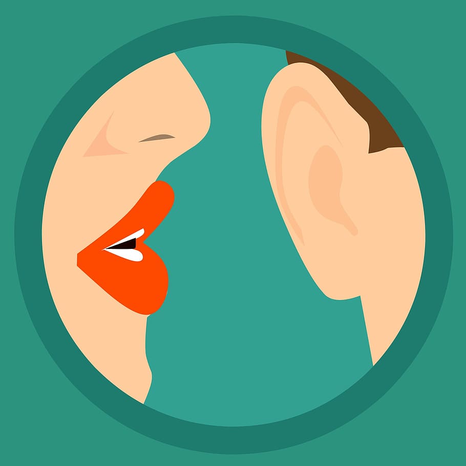 illustration, woman, whispering, person, ear., secret, ear, lips, hair, communication