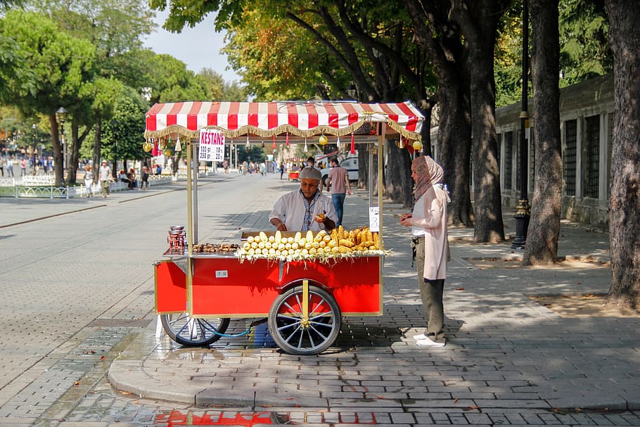 istanbul, constantinople, turkey, street, city, since, tourism, street stall, sultanahmet, corn