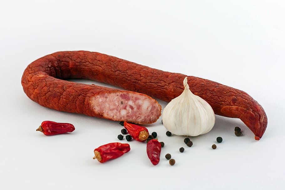 sausage, the sausage, cold meats, food, spicy, eat, delicious, meat, garlic, paprika