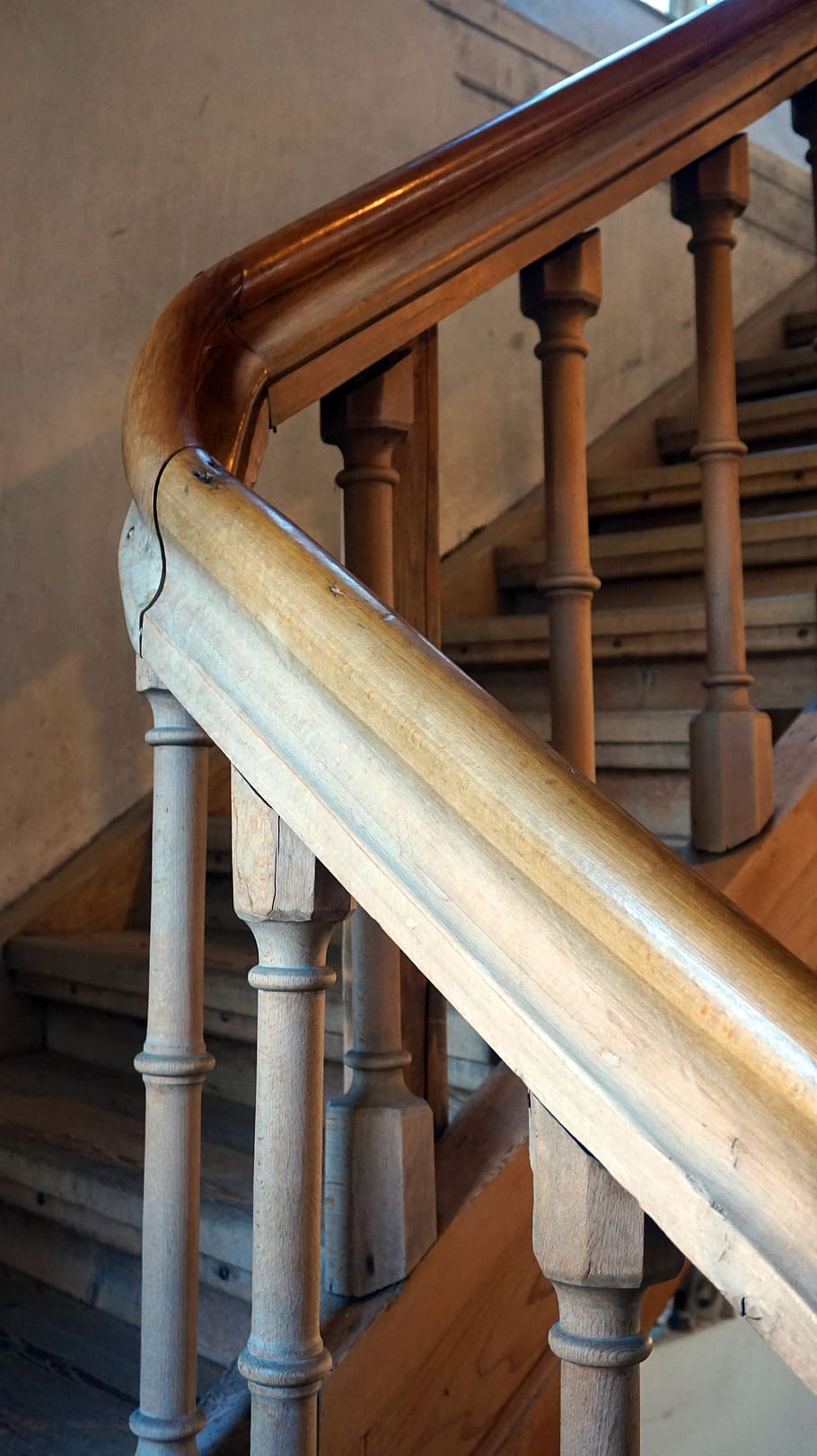 stairs, old, wood, staircase, historically, architecture, wood - material, architectural column, built structure, railing