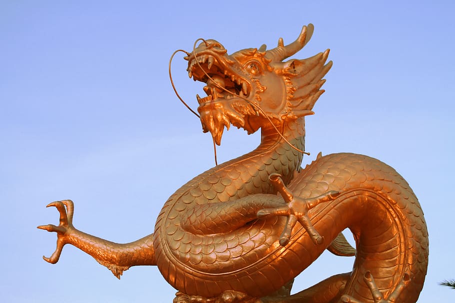 dragão, estátua, escultura, asiático, cultura, forte, turismo, decoração, viagem, chinês