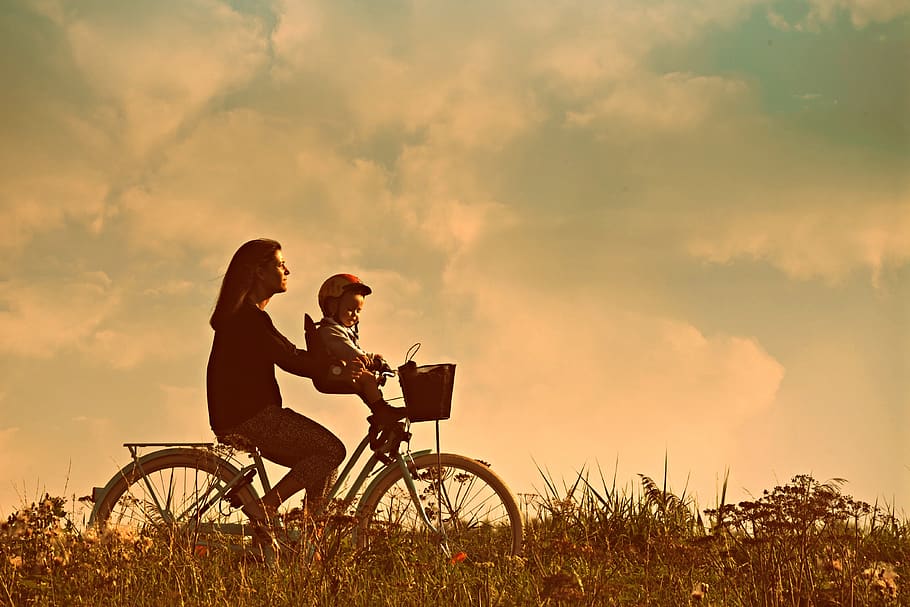 mãe, criança, pessoas, passeio de bicicleta, exercício, destino, indo a algum lugar, pessoa, mulher, bicicleta