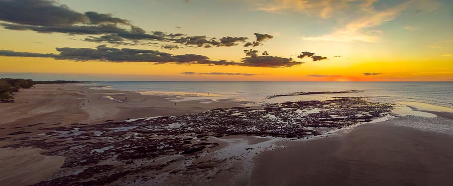 puesta de sol, playa de Lee Point, Darwin, Australia, costa, tropical, océano, crepúsculo, horizonte, vacaciones